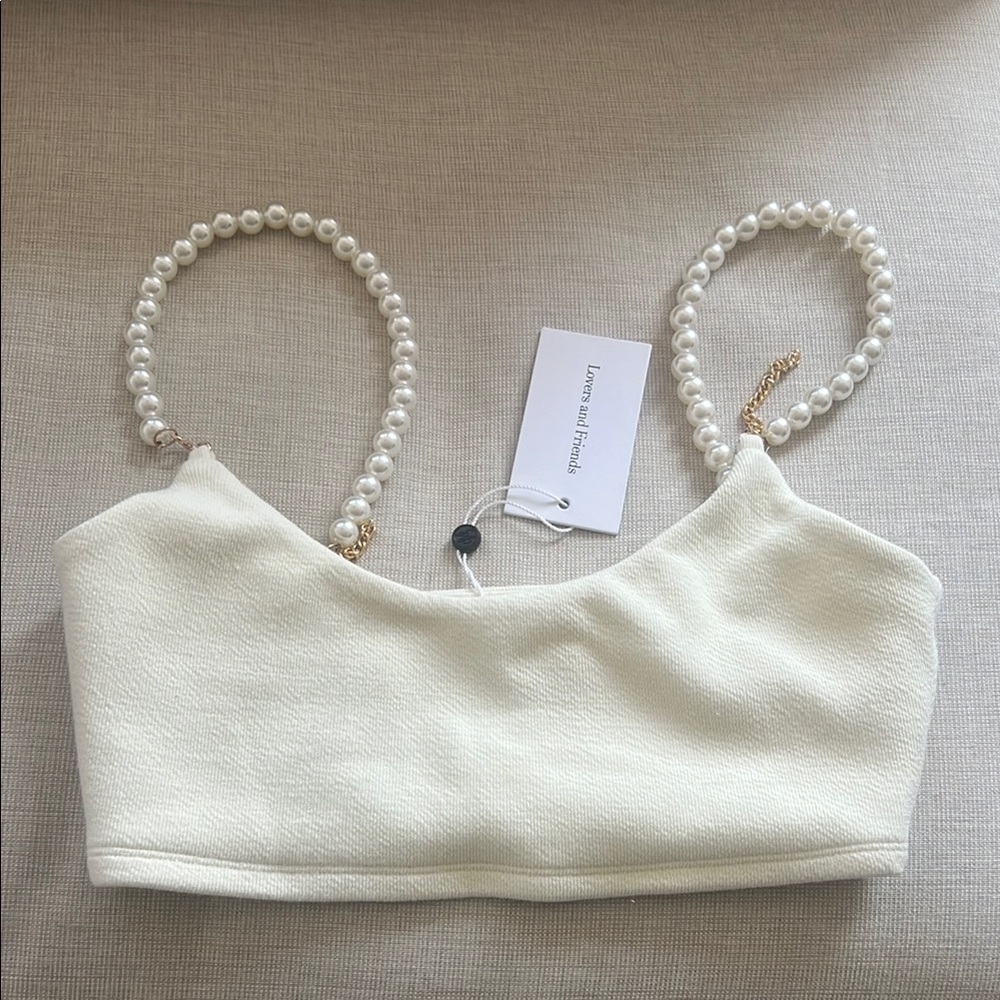 Lovers + Friends Cream Crop Top with Pearl Straps